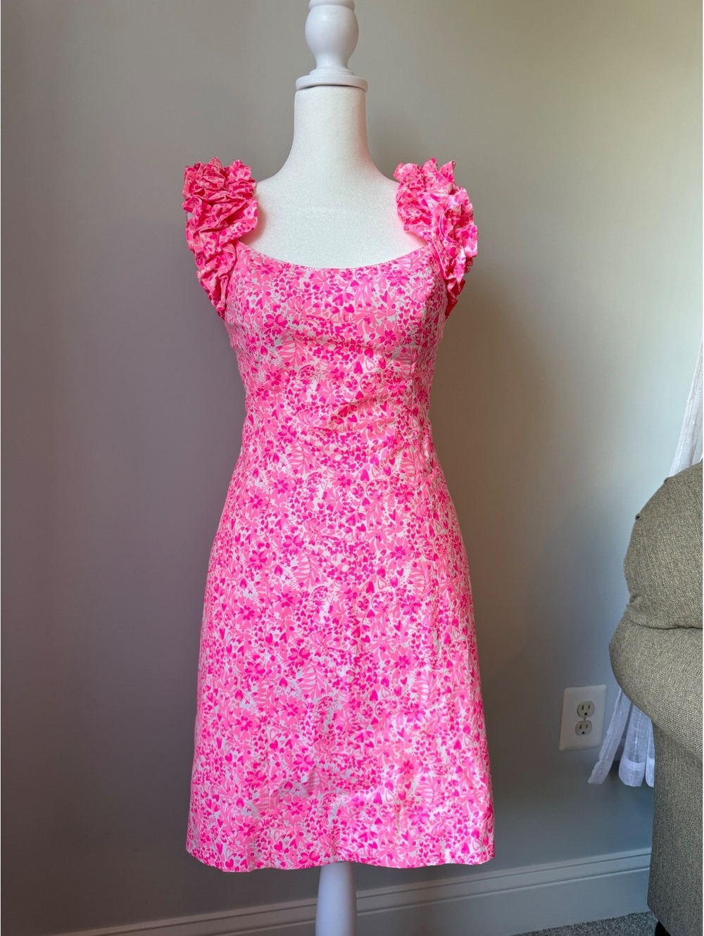 Lilly Pulitzer Pink Floral Ruffle Strap Dress